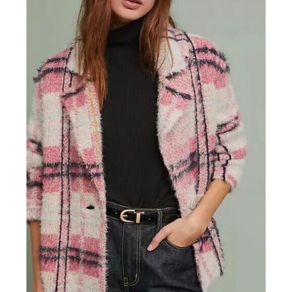 Anthropologie Maeve Aurelia Pink Alpaca/Wool Blend Fuzzy Oversize Jacket Size XL - Picture 2 of 11